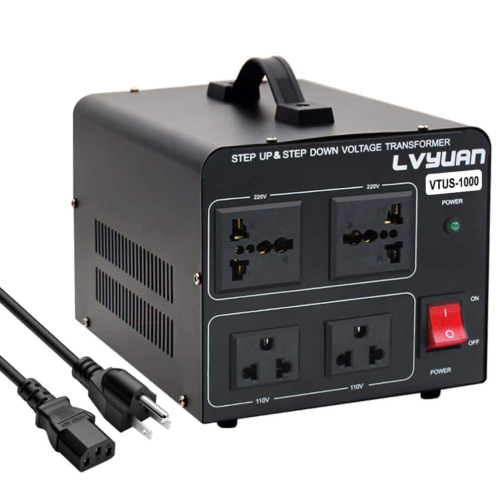 Black 1000W Universal Step Up/Down Voltage Transformer