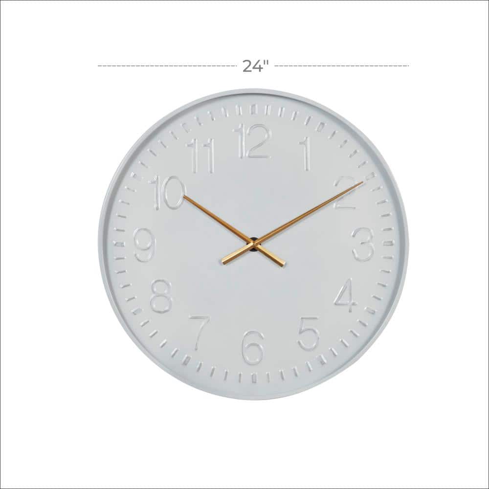 24" White and Gold Metal Round Wall Clock