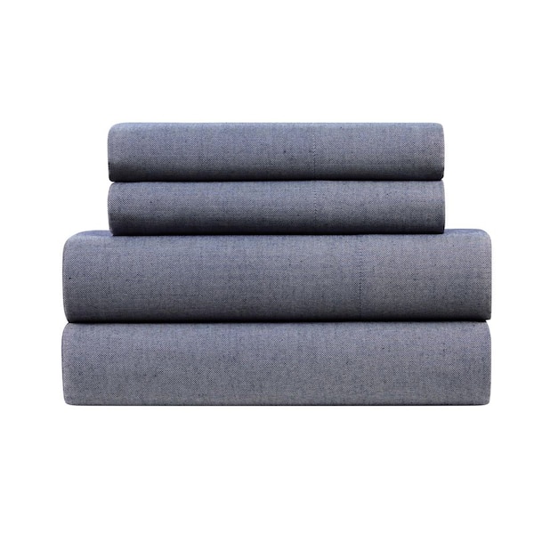 Kathy Ireland Herringbone Twill 4-Piece Dark Grey Cotton Blend Queen Sheet Set