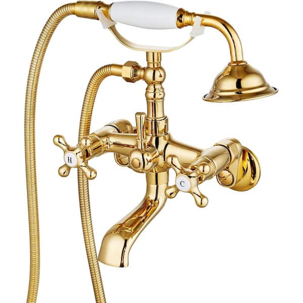 Unbranded Single-Handle Claw Foot Tub Faucet with 6 in. Center Adjustable Swing Arms Tub Mount Short Adapter in. Polished Gold