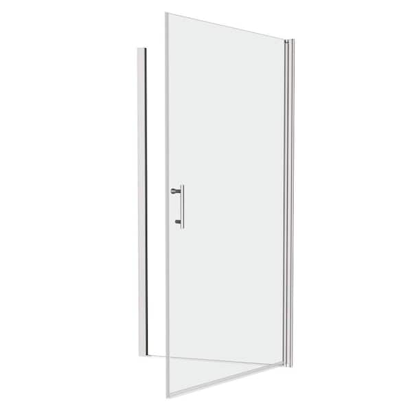 ANGELES HOME 32-33 3/8 in. W x 72 in. H Frameless Pivot Shower Door in Chrome with 1/4 in. Tempered Glass, Easy Install, Open Outside