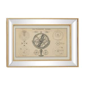 28 in. Large Vintage Style Planetary System Diagram Armillary Illustration Textile in Rectangular Mirror and Gold Frame