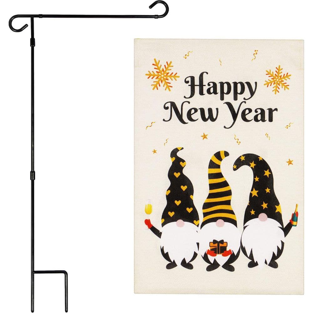 1 ft. x 1.5 ft. Polyester 3 Celebrating Gnomes 2-Sided Garden Flag Burlap with 36 in. Black Iron Garden Stand price history on PriceWatchPro