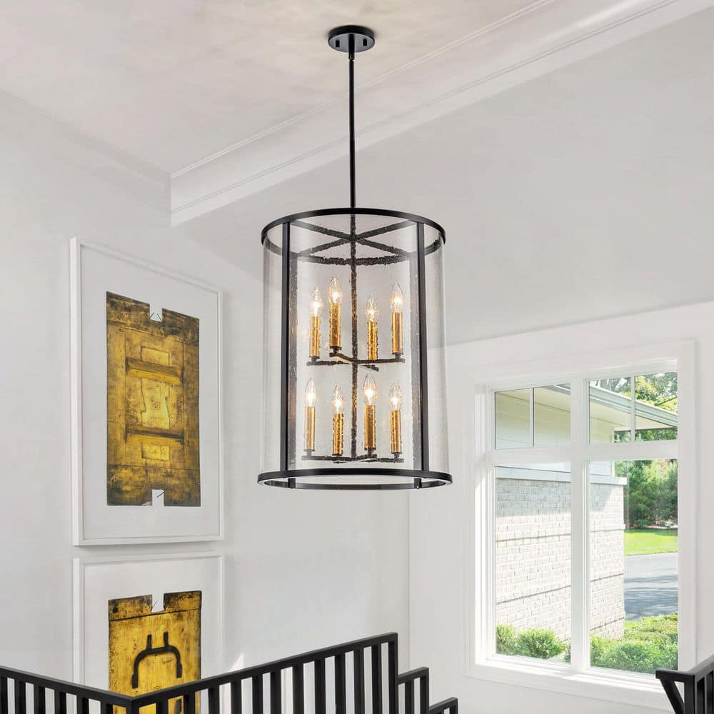 ZYZWMB 23.62 in. 8-Light Adjustable Black Geometric Lantern