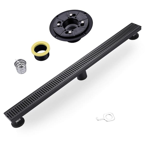 VEVETTA 32 in. Stainless Steel Linear Shower Drain with Slot Pattern Drain Cover in Matte Black