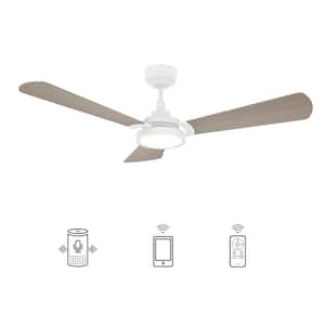 Veter 52 in. Dimmable LED Indoor/Outdoor White Smart Ceiling Fan with Light and Remote, Works with Alexa/Google Home