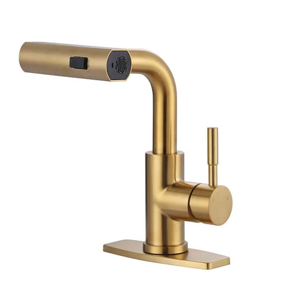 VEVETTA Modern Single Handle Pull Down Bar Faucet with 3-Modes Sprayer and Deckplate in Brushed Gold