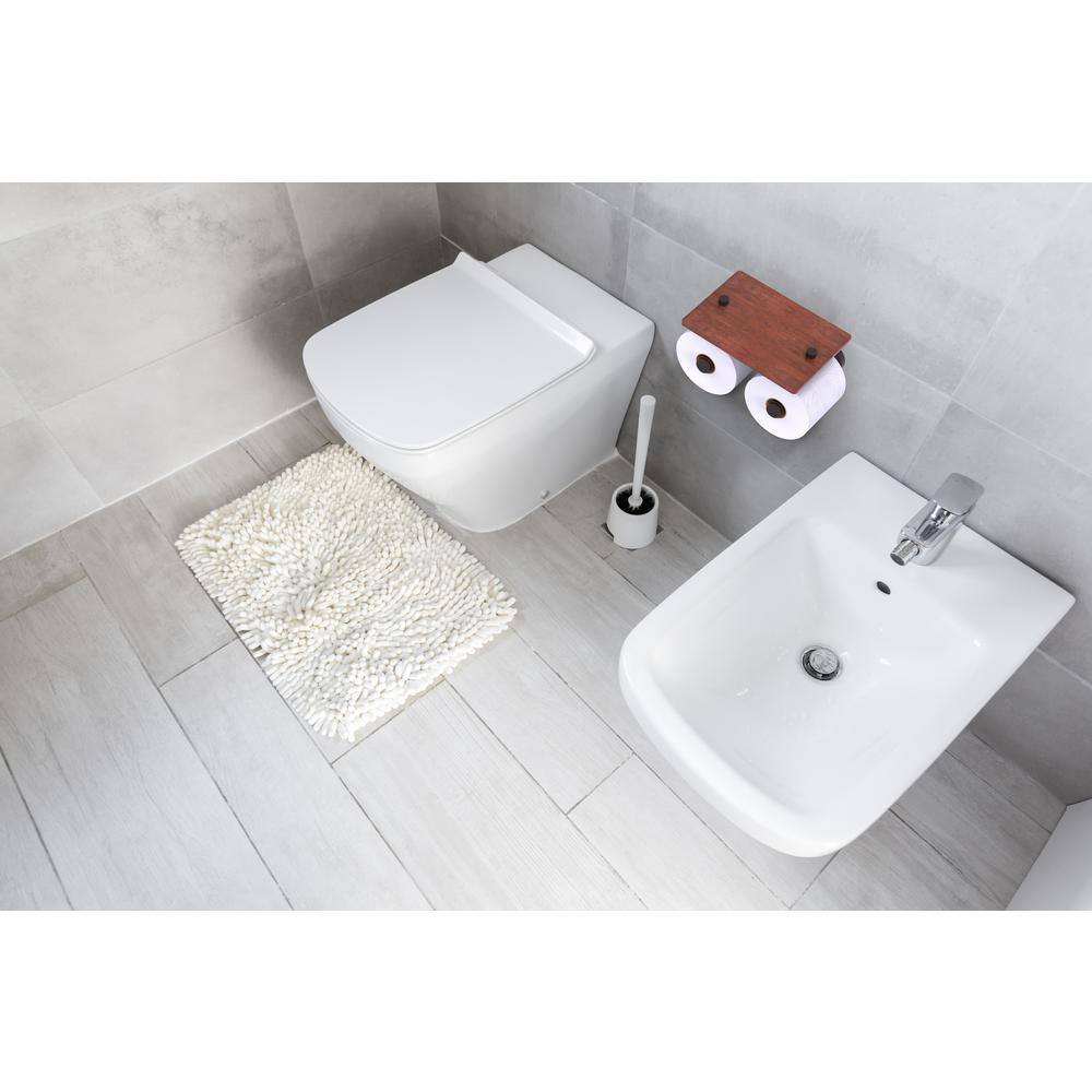 Satin Chrome Double Roll Toilet Paper Holder with Wood Shelf