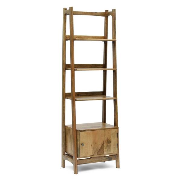 Noble House Breaden 69 In Natural, Leaning Bookcase With Drawers