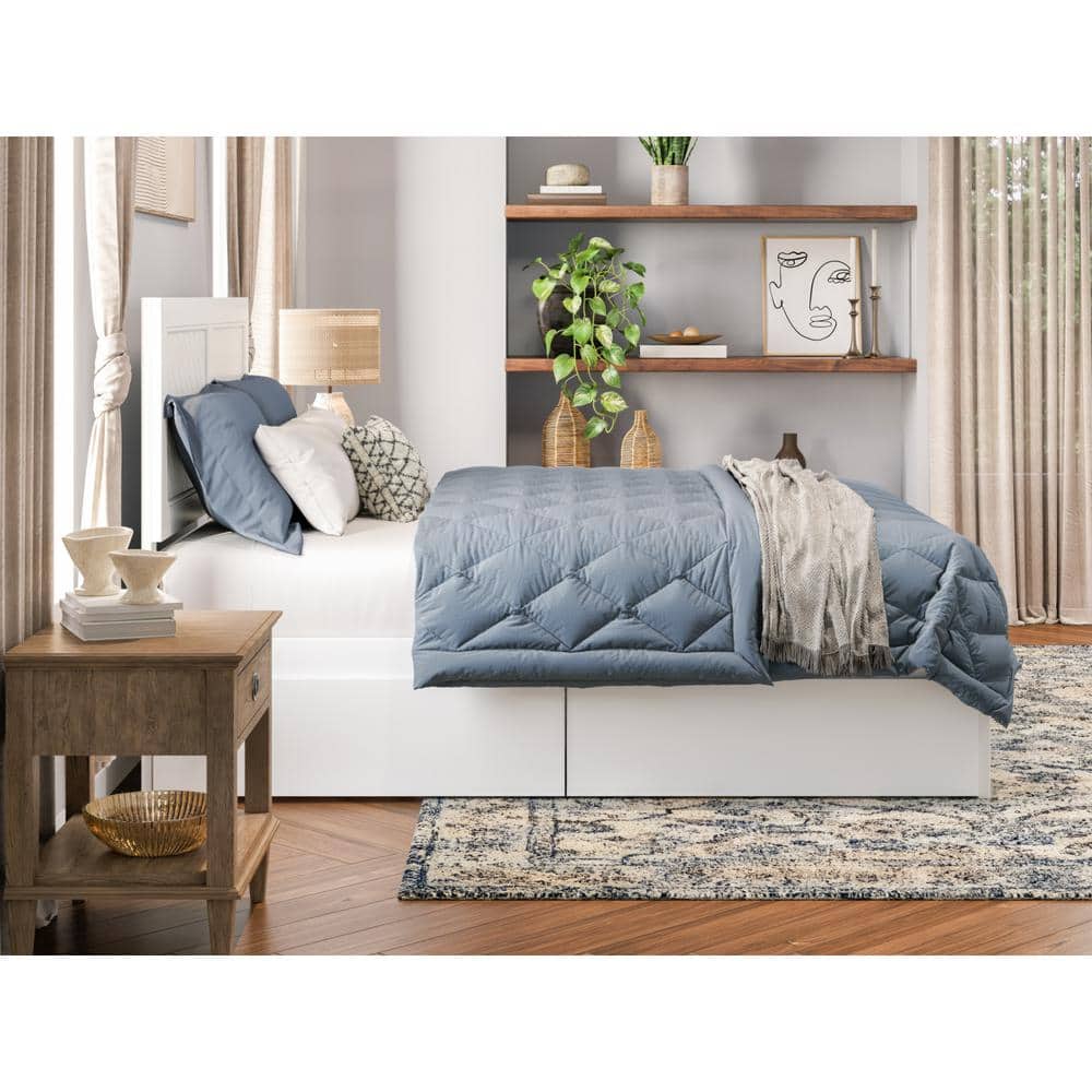White Full Size Wood Platform Bed with Storage Drawers
