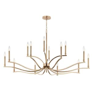 Malene 52.75 in. 14-Light Champagne Bronze Traditional Candle Chandelier for Dining Room