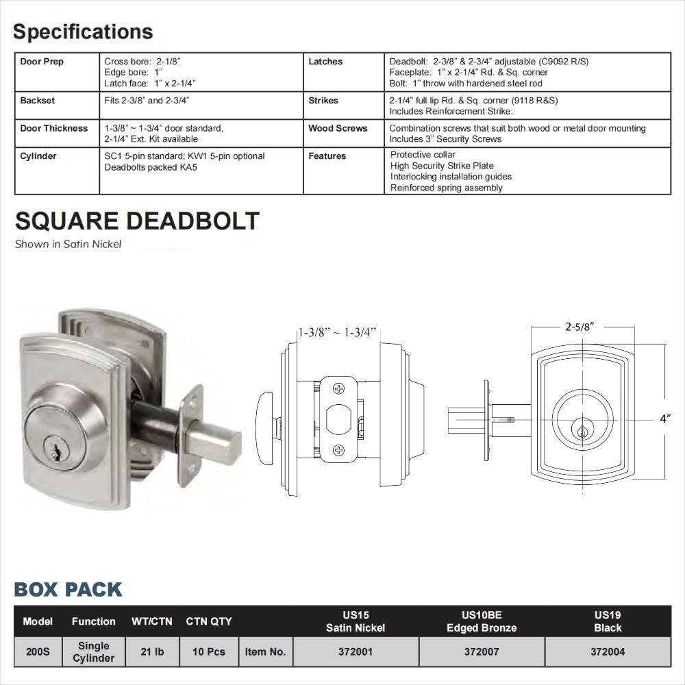 Matte Black Single Cylinder Deadbolt with Enlarged Back Plate
