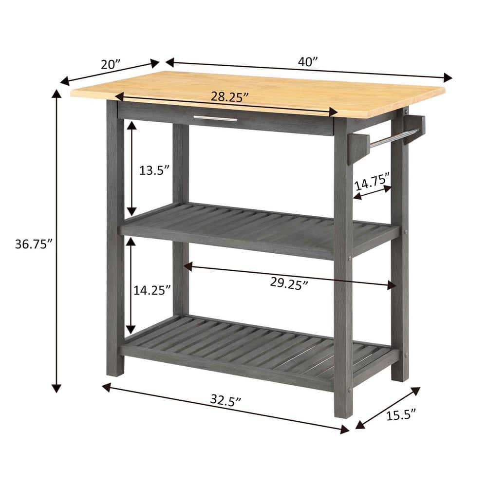 Dark Gray Butcher Block Kitchen Prep Island with Drawer