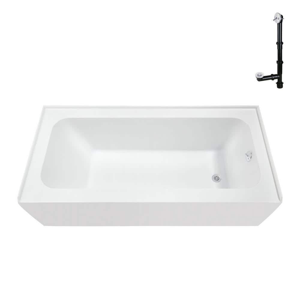 66-Inch Glossy White Acrylic Alcove Bathtub with Right-Hand Drain