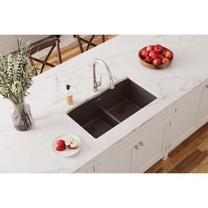 Quartz Classic 33 in. Undermount Double Bowl Mocha Granite/Quartz Composite Kitchen Sink Only