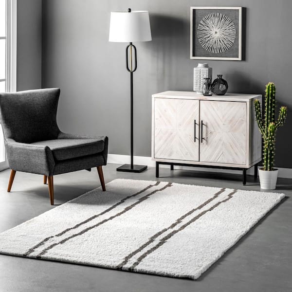 Isis Handmade Striped Modern Area Rug Ivory 5 ft. x 8 ft. Area Rug