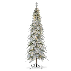9 ft. Pre-Lit Flocked Pencil Spruce Artificial Christmas Tree with 470 Warm White Lights