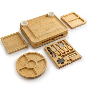 16 in. Premium Bamboo Cheese Board Set with 4 Piece Knife Set
