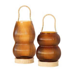 16.5 in. and 19.5 in. Amber Glass Lantern Set of 2
