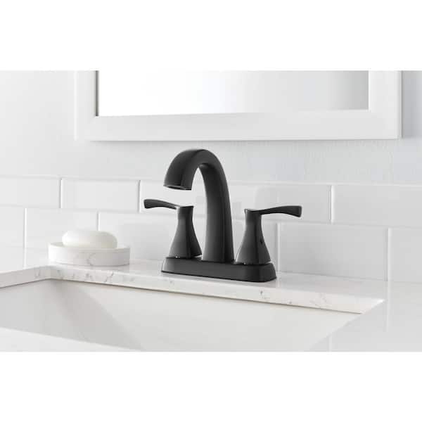 Calandine 4 in. Centerset 2-Handle Bathroom Faucet with Drain Kit Included in Matte Black