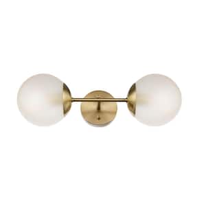 Celestia 2-Light Matte Brass Wall Sconce with Frosted Glass Shades
