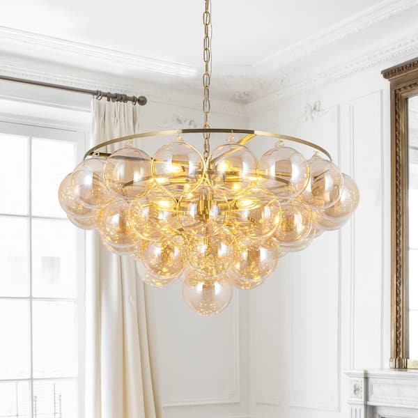 EDISLIVE Whit 31.5 in. 9-Light Cluster Bubble Chandelier with Amber Glass
