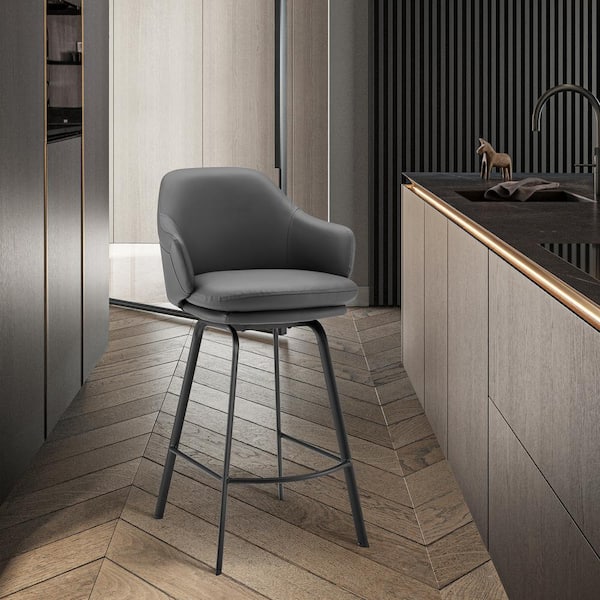 Armen Living Brigden 30 in. Bar Height Gray/Black High Back Bar Stool with Faux Leather