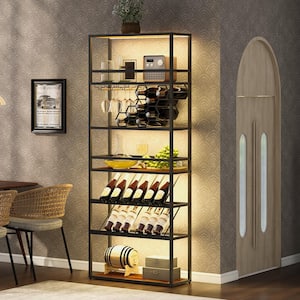 6-Tier 24-Bottles Black Freestanding LED Wine Rack for Living Room, Kitchen or Wine Cellar