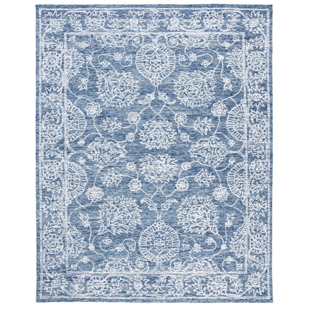 Handmade Blue Wool 8' x 10' Tufted Rectangular Area Rug