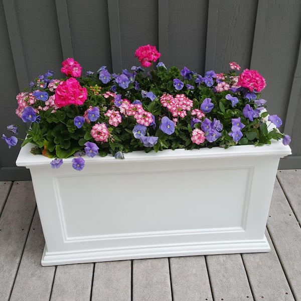 White Mayne Fairfield Patio Planter with Recessed Panel Design Wheather Proof Self Watering Pot 20 D x 20 W x 20 L 