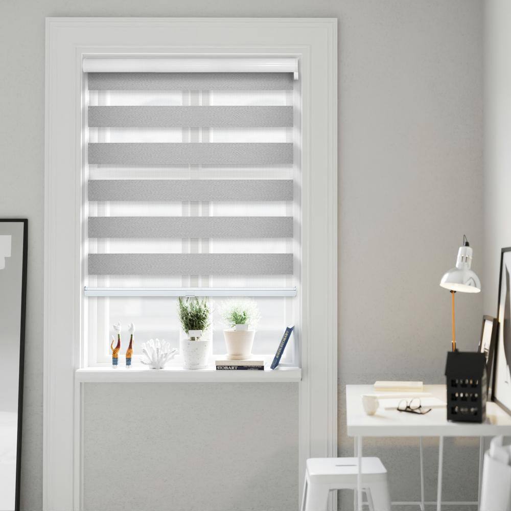 Cut-to-Size Icy Grey Cordless Blackout Dual Layer Privacy Polyester Zebra Roller Shade 68.75 in. W x 72 in. L price history on PriceWatchPro