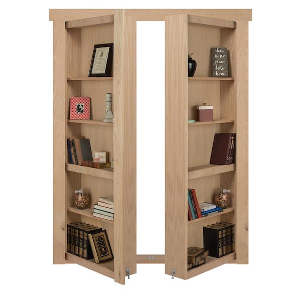 The Murphy Door - 48 in. x 80 in. Flush Mount Assembled Oak Unfinished Universal Solid Core Interior French Bookcase Door