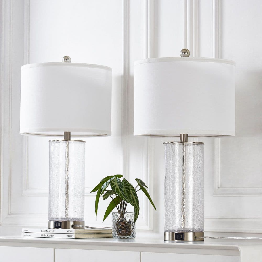 23.5 in. Silver Modern Dimmable Glass Bedroom Living Room Bedside Desk Nightstand Table Lamps USB Port (Set of 2) price history on PriceWatchPro