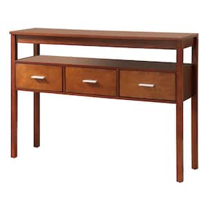 42 in. Walnut Standard Rectangle Wood Console Table with Drawers