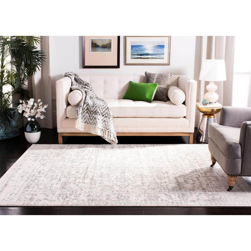 Elegant Ivory Silver 3' x 3' Square Synthetic Area Rug