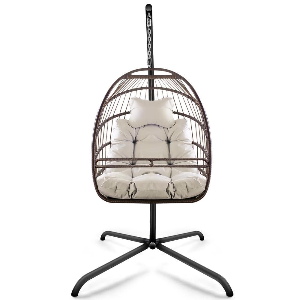 Metal Swing Egg Chair with Stand Indoor Outdoor Wicker Rattan Patio Basket 