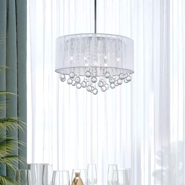 Water Drop 6 Light Drum Shade Chandelier With Chrome Finish
