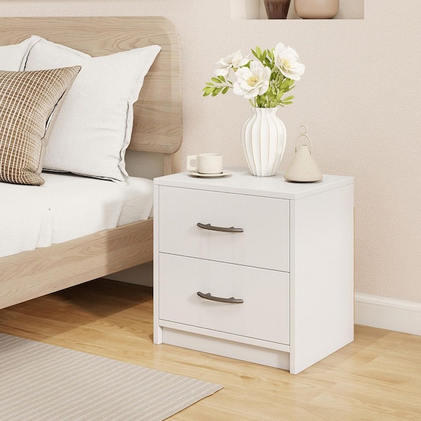 2-Drawer Nightstand Modern Bedside Table with Storage for Living Room Bedroom White