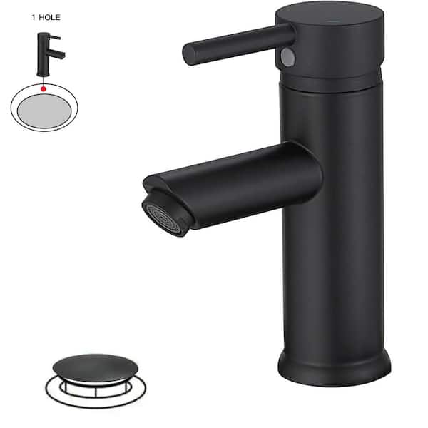 HOMEMYSTIQUE Single Hole Single Handle Bathroom Faucet with Pop Up Drain in Matte Black