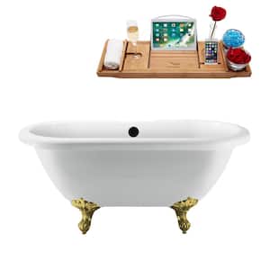 67 in. Acrylic Clawfoot Non-Whirlpool Bathtub in Glossy White With Brushed Gold Clawfeet And Matte Black Drain