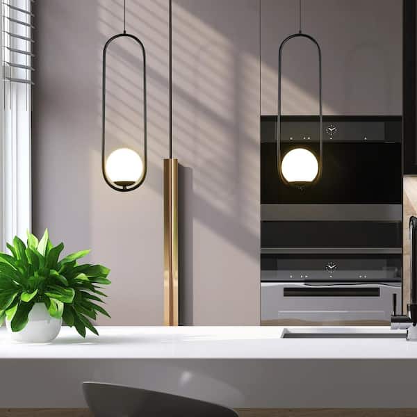 Capri 9.3-Watt 6.5 in. Wide Black ETL Certified Integrated LED Pendant With Glass Shade