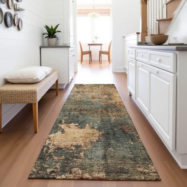 Mayfield Premium Machine Washable Abstract AMF1211 Sage 2 ft. 3 in. x 7 ft. 6 in. Runner Rug