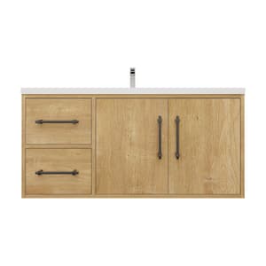 Victoria 42 in. W x 20 in. D x 22 in. H Single Sink Floating Bath Vanity in Oak with White Acrylic Top