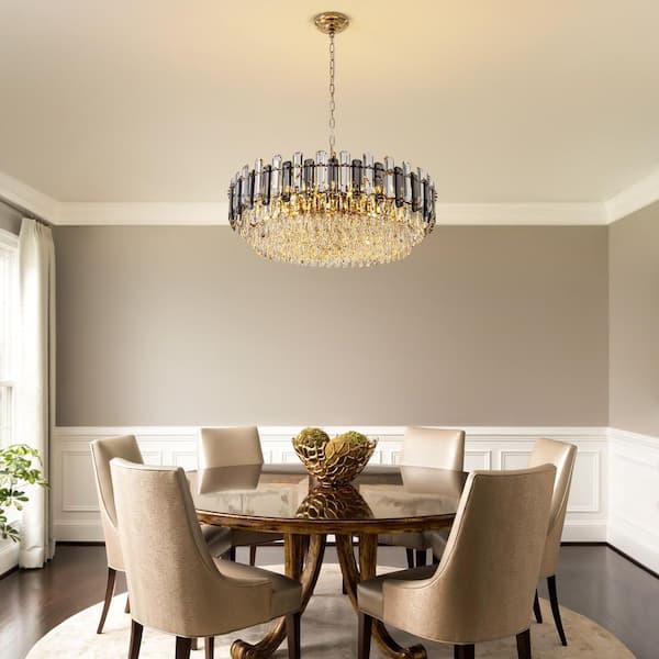 31.4 in. Modern Dimmable 20-Light Round Gold Crystal Chandelier Dining Room and Living Room