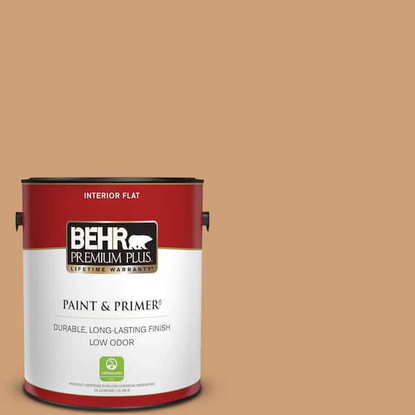 BEHR PREMIUM PLUS 1 gal. #S250-4 Fresh Croissant Flat Low Odor Interior Paint & Primer