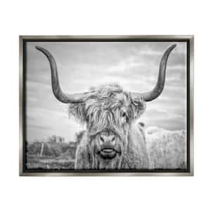 Black and White Highland Cow Photograph by Joe Reynolds Floater Frame Animal Wall Art Print 25 in. x 31 in. .