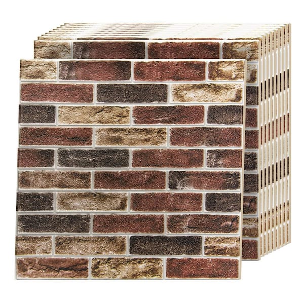 Red Brown 27 in. x 27 in. Self Adhesive Faux Brick 3D Wall Panels, Peel and Stick Foam Wallpaper (101 sq. ft. /Case)
