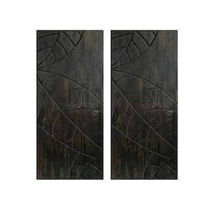 60 in. x 80 in. Hollow Core Charcoal Black Stained Pine Wood Interior Double Sliding Closet Doors