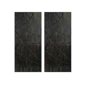 84 in. x 80 in. Hollow Core Charcoal Black Stained Pine Wood Interior Double Sliding Closet Doors