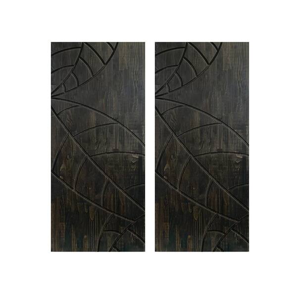 CALHOME 84 in. x 84 in. Hollow Core Charcoal Black Stained Solid Wood Interior Double Sliding Closet Doors